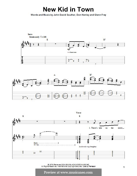 New Kid in Town (The Eagles): For guitar with tab by Don Henley, Glen Frey, John David Souther