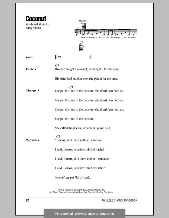 Coconut by H. Nilsson sheet music on MusicaNeo