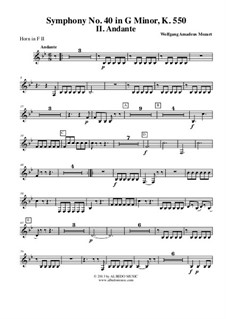 Movement II: French horn II (transposed part) by Wolfgang Amadeus Mozart