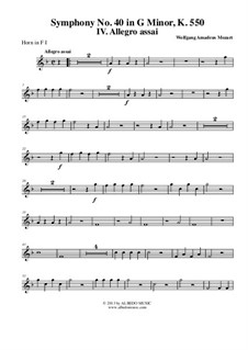 Movement IV: French horn I (transposed part) by Wolfgang Amadeus Mozart