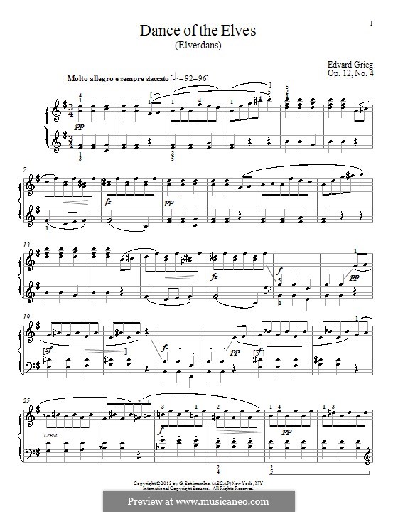 Dance of the Elves (Elverdans), Op.12 No.4: For piano by William Westney