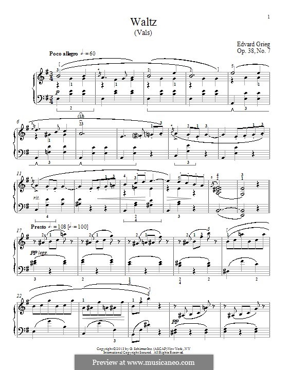 Waltz (Vals), Op.38 No.7: For piano by William Westney