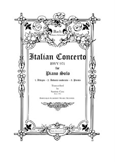 Italian Concerto, BWV 971: For piano by Johann Sebastian Bach