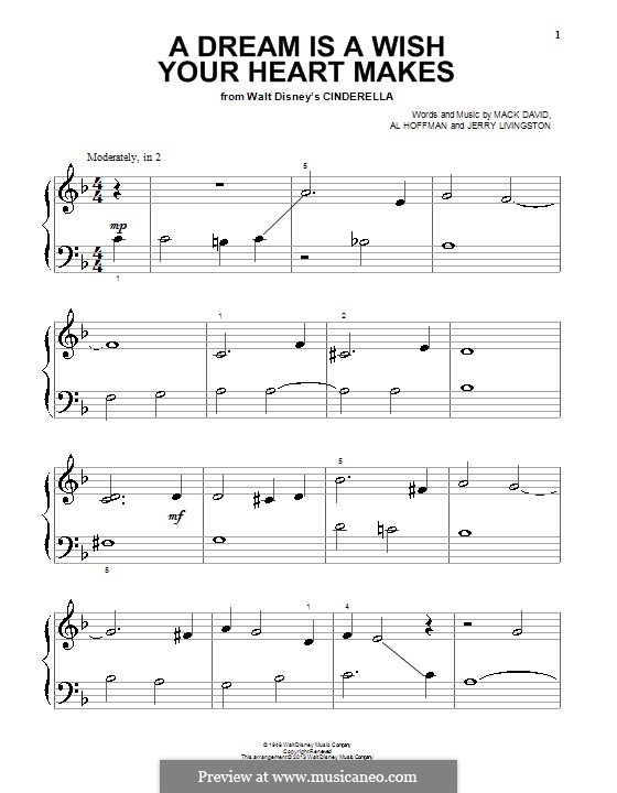 A Dream Is a Wish Your Heart Makes (from Disney's Cinderella): For easy piano by Al Hoffman, Jerry Livingston, Mack David