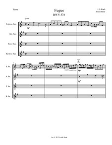 Fugue in G Minor 'Little', BWV 578: For four saxophones by Johann Sebastian Bach