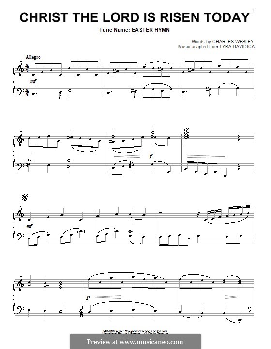 Christ the Lord Is Risen Today: For piano by folklore