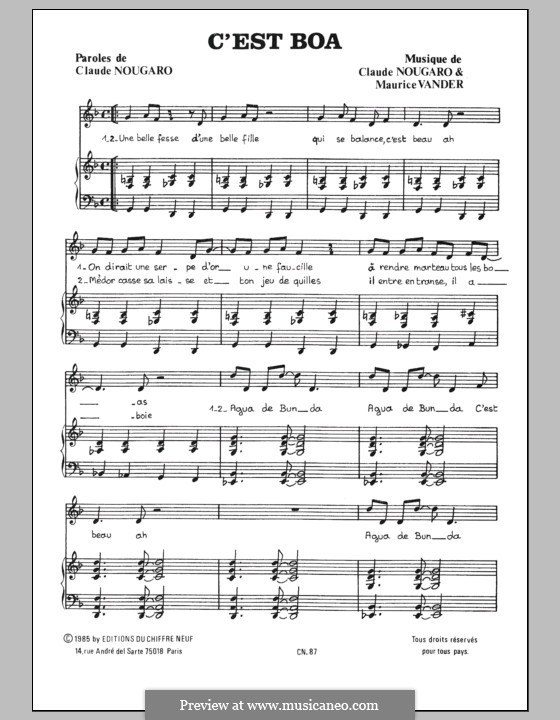 C'est Boa: For voice and piano by Claude Nougaro, Maurice Vanderschueren