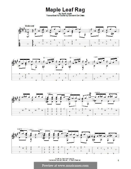 Maple Leaf Rag (Printable Scores): For guitar with tab by Scott Joplin