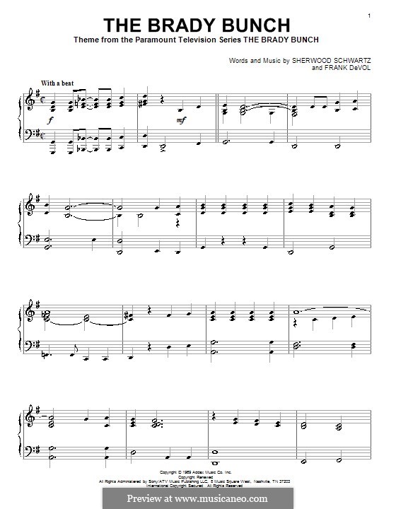 The Brady Bunch by F. Devol sheet music on MusicaNeo