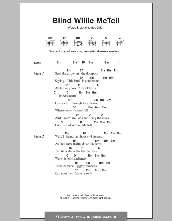 Blind Willie McTell: Lyrics and chords by Bob Dylan