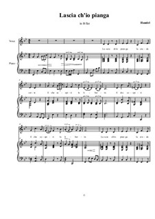 Lascia Ch'io Pianga (Vocal score): For alto and piano (in lower transpositions) by Georg Friedrich Händel