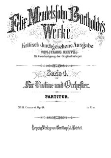 Concerto for Violin and Orchestra in E Minor, Op.64: Full score by Felix Mendelssohn-Bartholdy