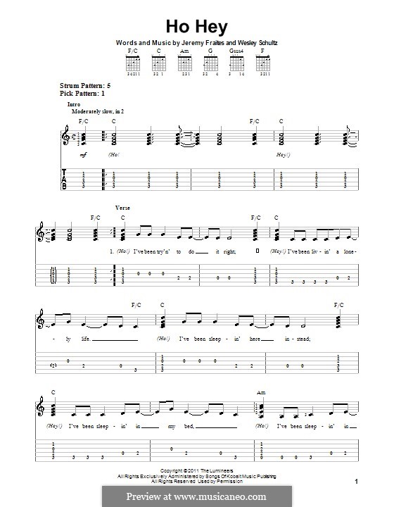 Ho Hey (The Lumineers): For guitar with tab by Jeremy Fraites, Wesley Schultz