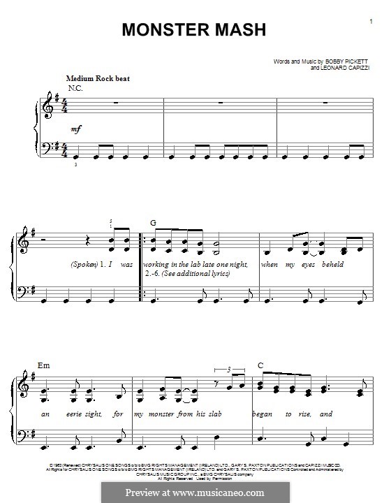 monster mash by l capizzi sheet music on musicaneo monster mash piano sheet music