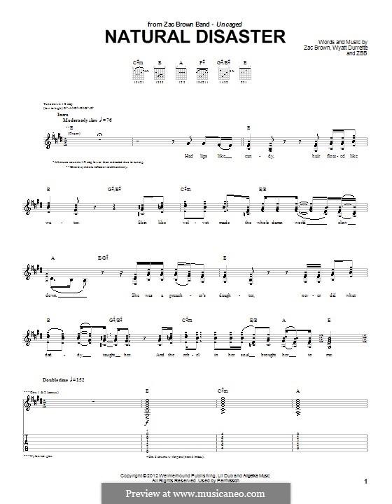 Natural Disaster (Zac Brown Band) by W. Durrette, Z. Brown on MusicaNeo