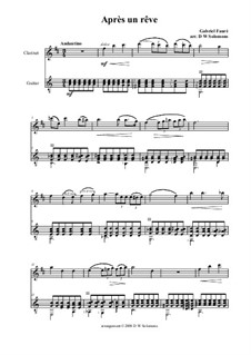 Three Songs, Op.7: No.1 Après un rêve, for clarinet and guitar by Gabriel Fauré