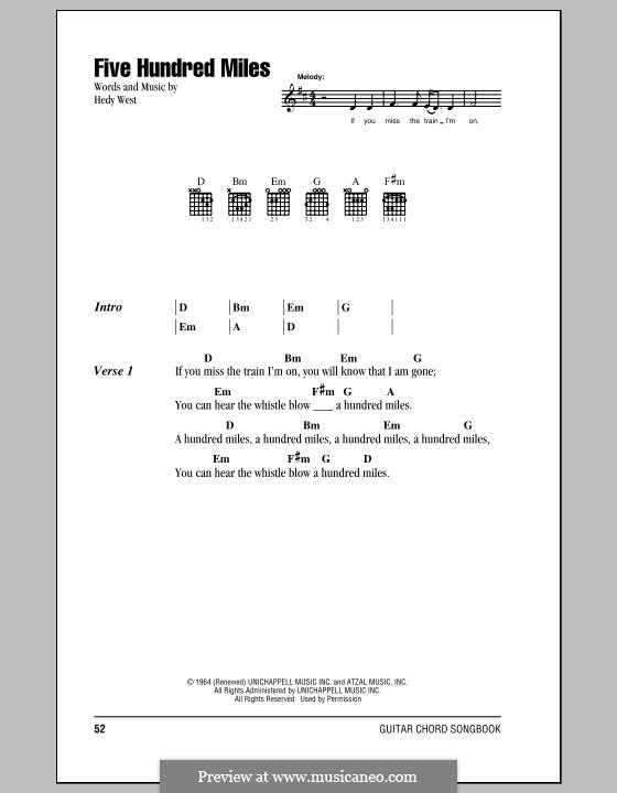 Five Hundred Miles (Peter, Paul & Mary): Lyrics and chords by Hedy West