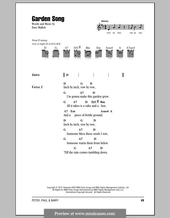 Garden Song by D. Mallet sheet music on MusicaNeo