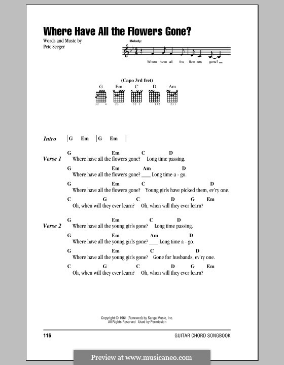 Where Have All the Flowers Gone (The Kingston Trio): Lyrics and chords by Pete Seeger