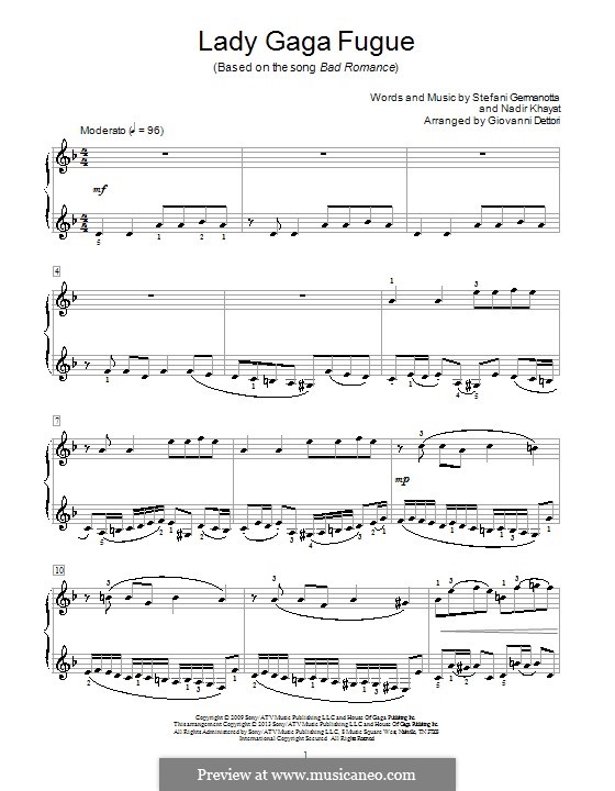 Lady Gaga Fugue: For piano by RedOne, Stefani Germanotta