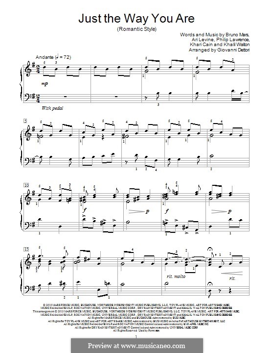 Piano version: For a single performer by Ari Levine, Khalil Walton, Khari Cain, Bruno Mars, Philip Lawrence