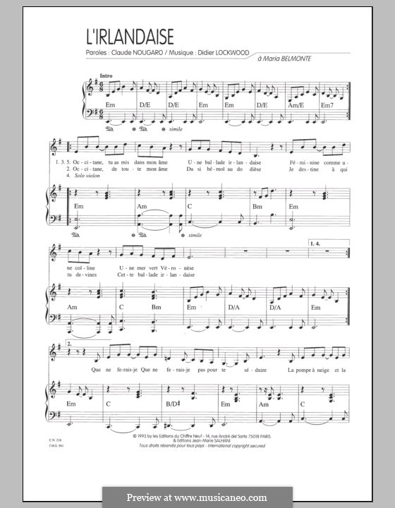 L'Irlandaise by D. Lockwood sheet music on MusicaNeo