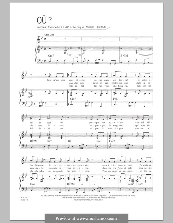 Ou? by M. Legrand - sheet music on MusicaNeo