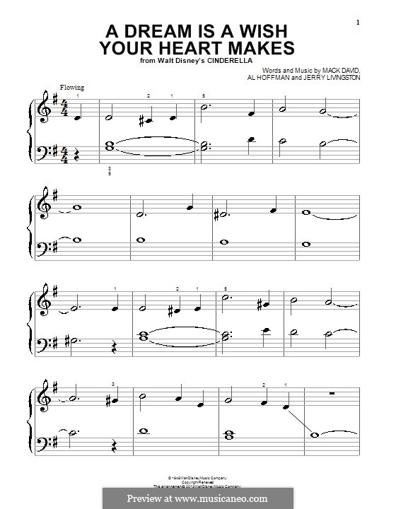 A Dream Is a Wish Your Heart Makes (from Disney's Cinderella): For easy piano by Al Hoffman, Jerry Livingston, Mack David