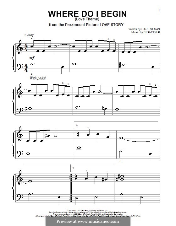 Where Do I Begin (Theme from Love Story): For piano by Francis Lai