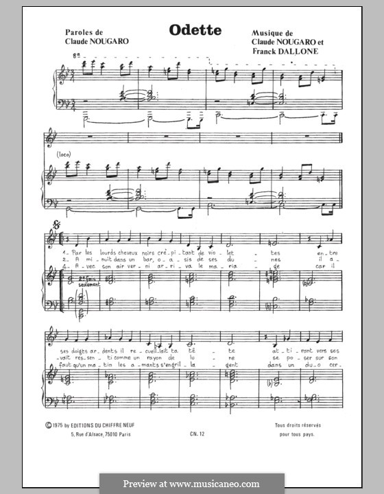 Odette: For voice and piano by Claude Nougaro, Maurice Vanderschueren