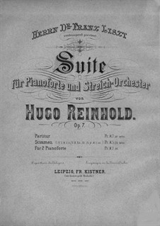 Suite for Piano and Strings in E Flat Major, Op.7: Full score by Hugo Reinhold