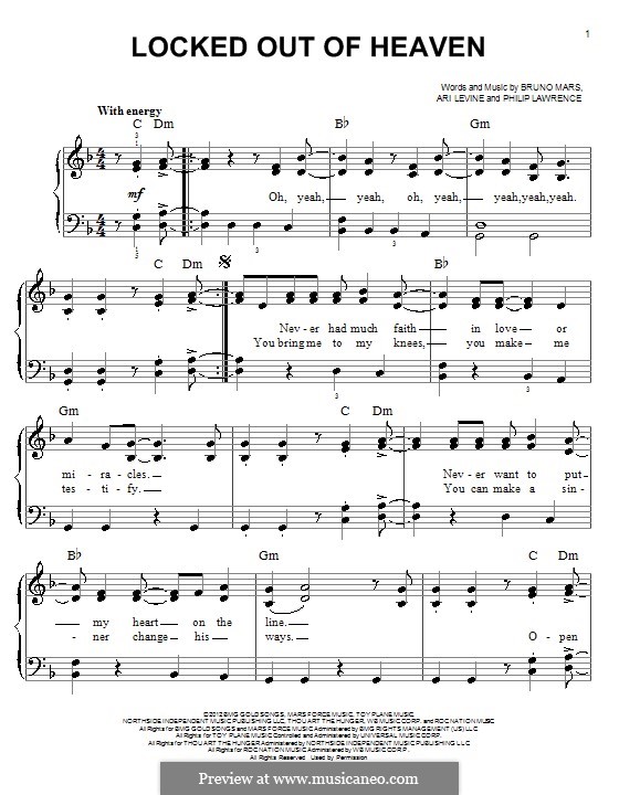 Locked Out of Heaven: For piano by Ari Levine, Bruno Mars, Philip Lawrence