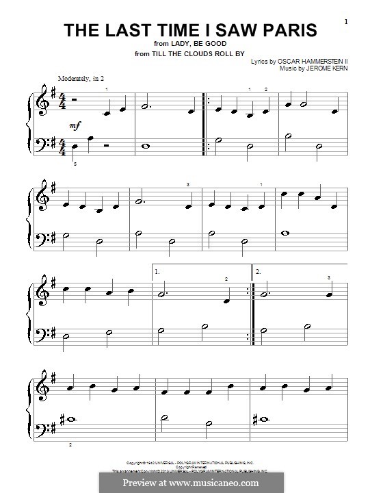 The Last Time I Saw Paris: For piano by Jerome Kern