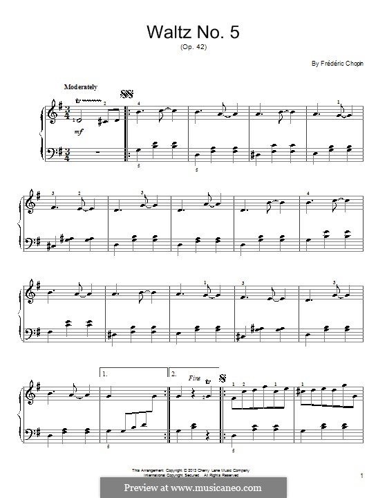 Waltz in A Flat Major, Op.42: For easy piano by Frédéric Chopin