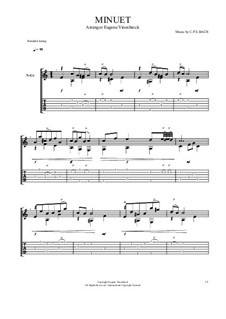 Minuet: Version for guitar (with tablature) by Carl Philipp Emanuel Bach
