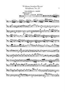 Symphony No.25 in G Minor, K.183: Cello and double bass part by Wolfgang Amadeus Mozart