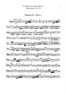 Symphony No.31 in D Major 'Paris', K.297: Cello and double bass part by Wolfgang Amadeus Mozart