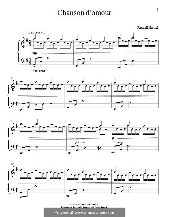 Chanson D'Amour: For piano by Randall Hartsell
