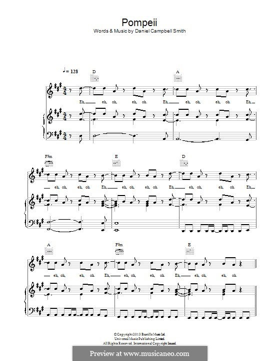 Pompeii (Bastille): For voice and piano (or guitar) by Daniel Campbell Smith