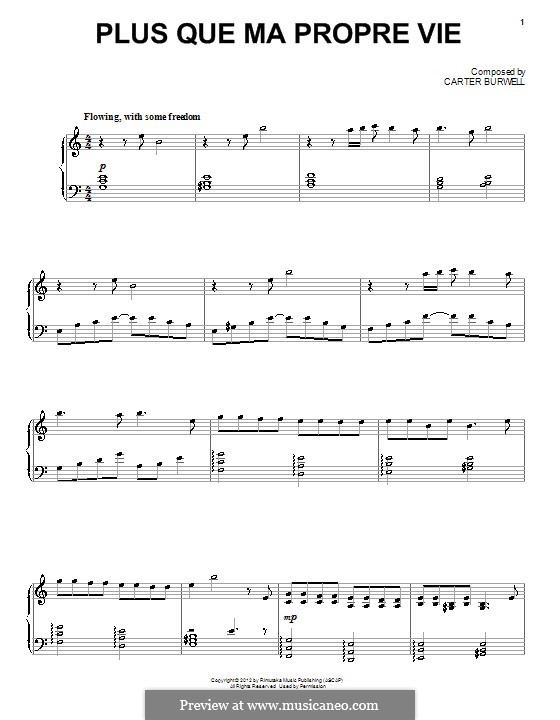 Plus que ma propre vie: For voice and piano (or guitar) by Carter Burwell