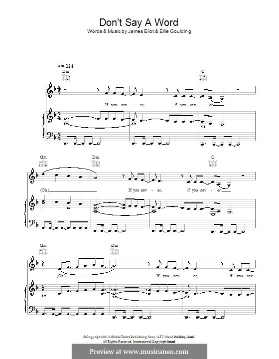 Don't Say a Word: For voice and piano (or guitar) by Ellie Goulding, James Eliot
