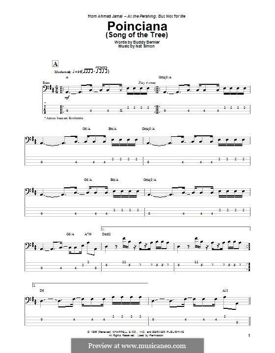 Poinciana (Song of the Tree): For bass guitar by Nat Simon