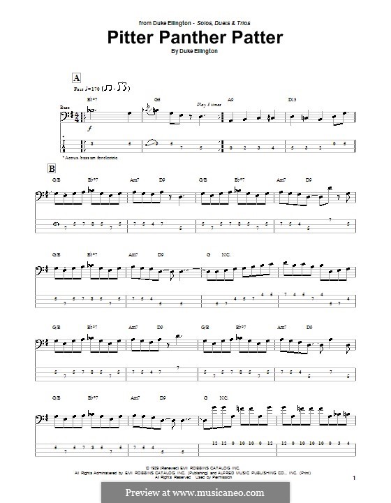 Pitter Panther Patter: For bass guitar by Duke Ellington