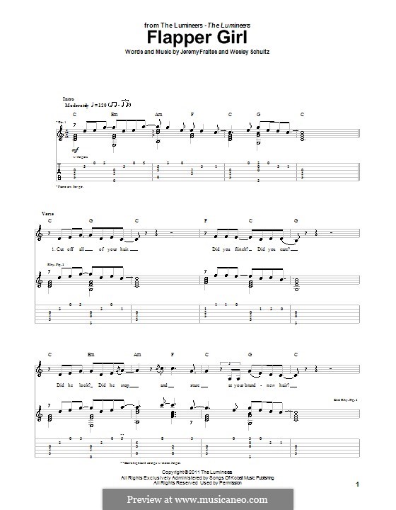 Flapper Girl (The Lumineers): For guitar with tab by Jeremy Fraites, Wesley Schultz