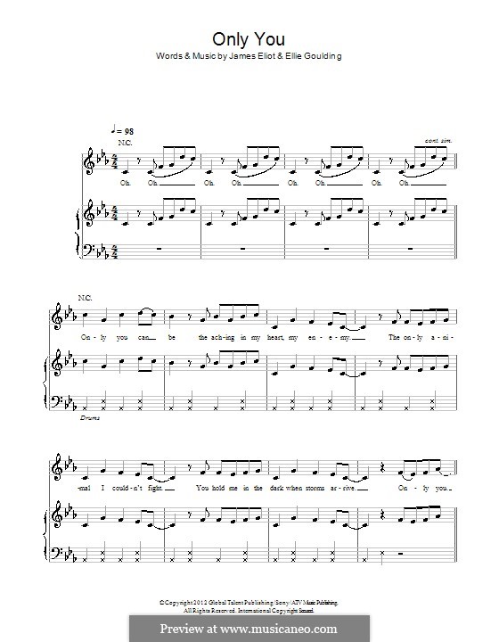 Only You: For voice and piano (or guitar) by Ellie Goulding, James Eliot