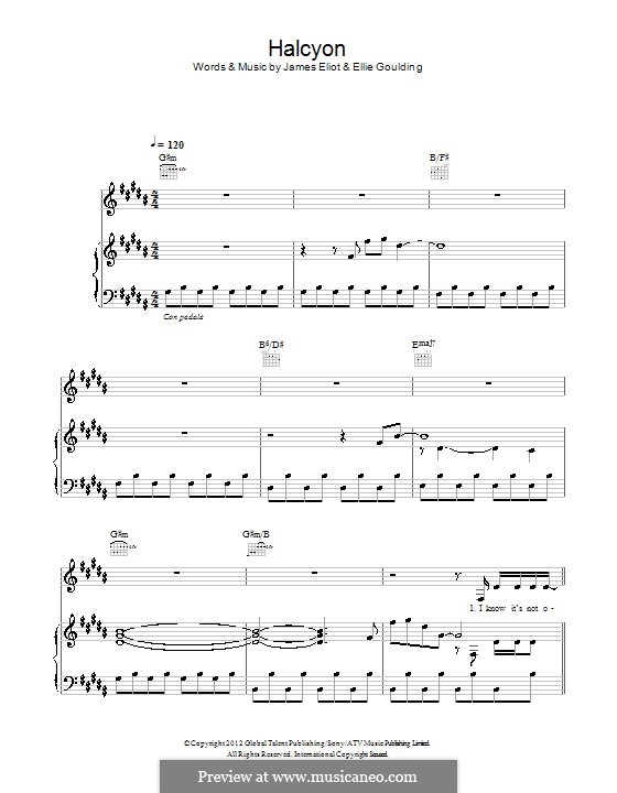 Halcyon: For voice and piano (or guitar) by Ellie Goulding, James Eliot