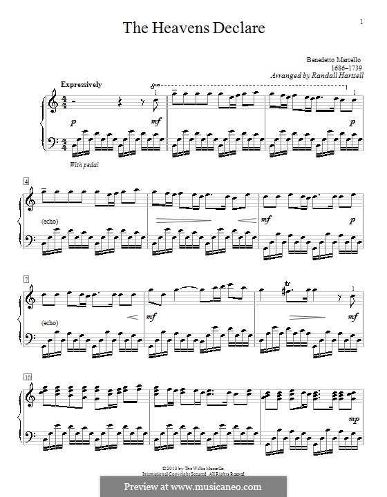 The Heavens Declare: For piano by Benedetto Marcello