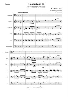 Concerto in B Flat Major: Version for viola and string orchestra – score by Franz Anton Hoffmeister