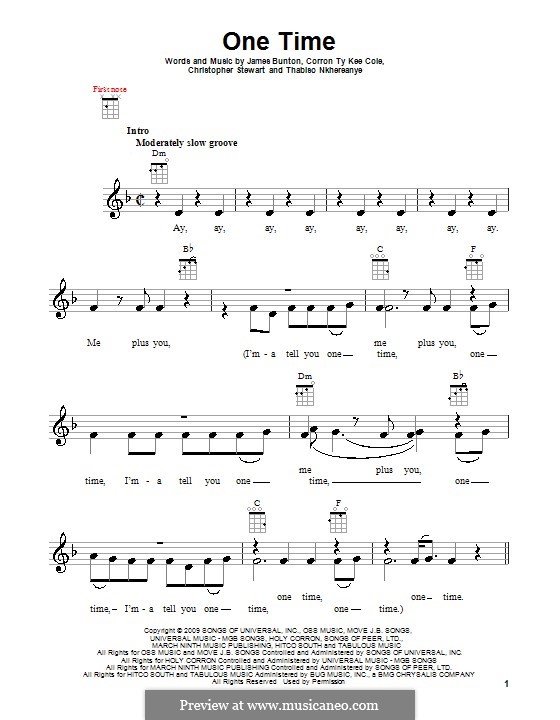 One Time (Justin Bieber): For ukulele by Tricky Stewart , Corron Ty Kee Cole, James Bunton, Thabiso Nkhereanye