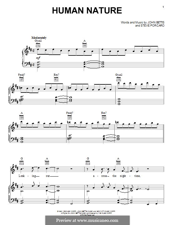 Human Nature (Michael Jackson): For voice and piano (or guitar) by John Bettis, Steve Porcaro